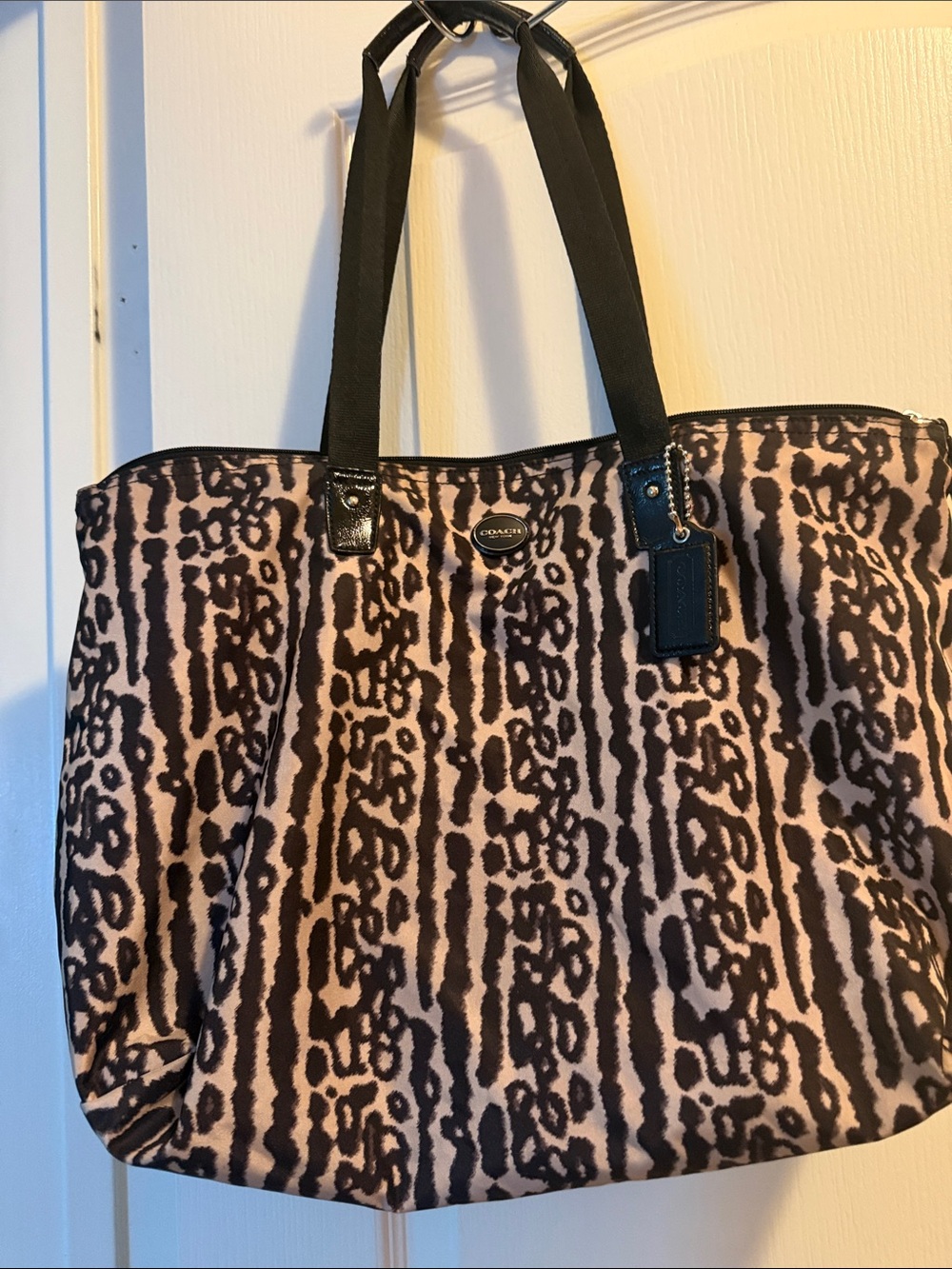 Coach Leopard Stripe Tote in Brown and Black